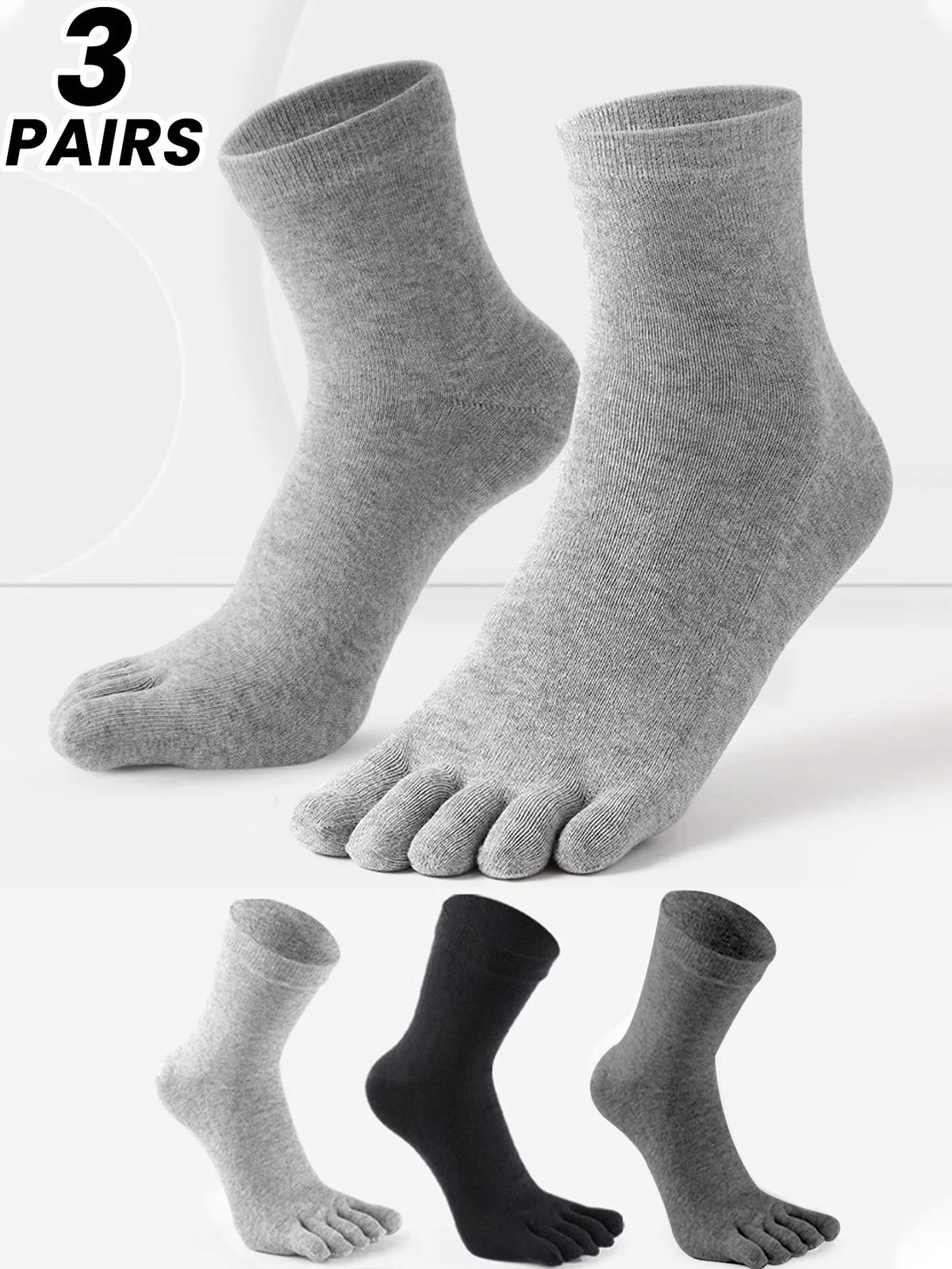 5-Toe Crew Socks (3-Pack) – Breathable, Anti-Odor